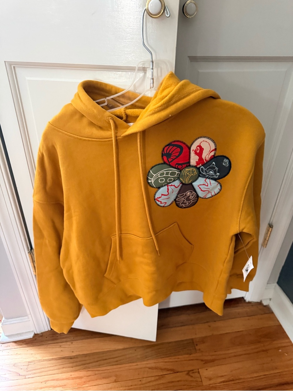 Mustard Yellow Bambi Floral Patch Hoodie Sweatshirt